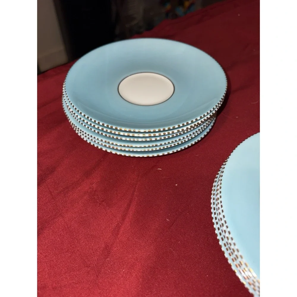 Wedgwood W4143 Sky Blue Gold Beaded Tea Set Fine Bone China England - 20 Pcs
